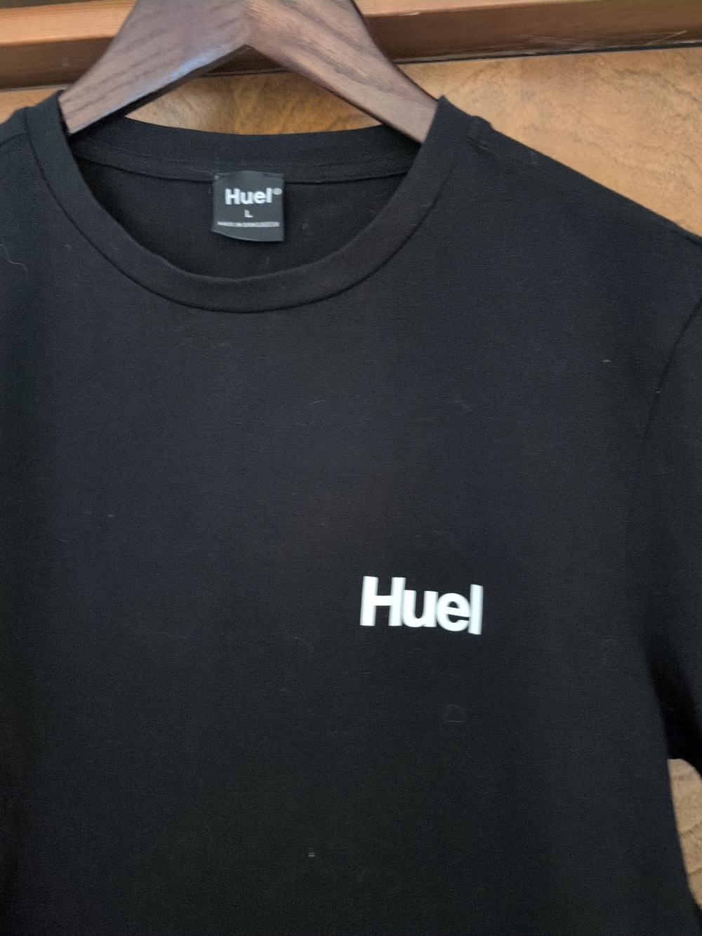 HUEL Mens Black Short Sleeve Tee with White Huel Logo